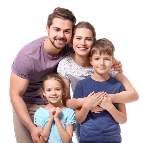 portrait of couple with happy children